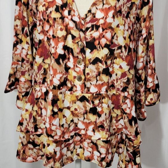 Ophelia Roe Size Large Ruffle Tunic V Neck 3/4 Sleeve Top - Picture 10 of 12